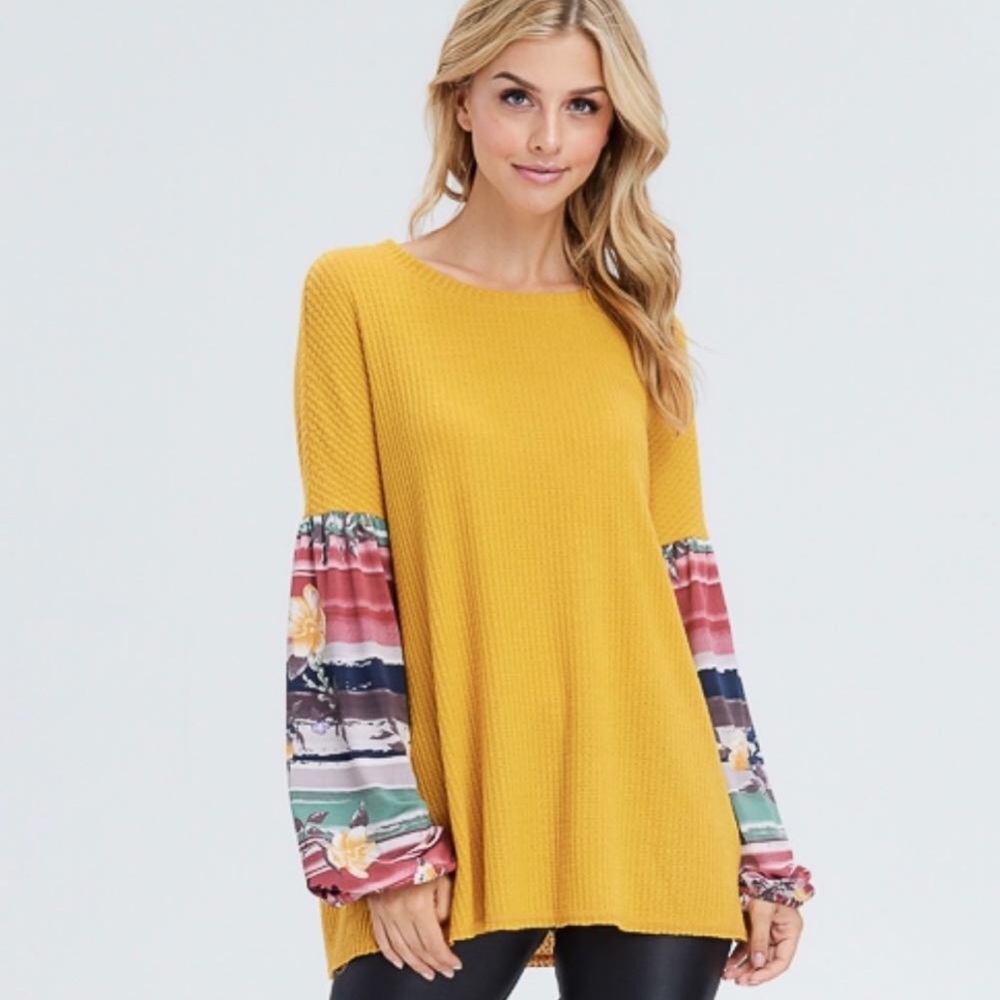 Mustard Waffle Knit Top